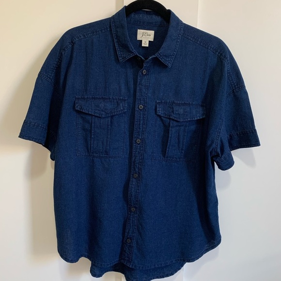 J. Crew Trademark Utility Pocket Denim Chambray Shirt Top Camp Blouse Button Up - Picture 3 of 5